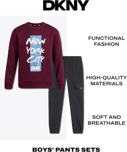 طقم الركض النشط للأولاد من DKNY - قطعتين من كنزة صوفية بغطاء للرأس من الصوف فائق النعومة وبنطلون رياضي للأولاد (4-12) in Saudi Arabia