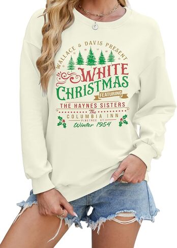 MYHALF بلوزات عيد الميلاد البيضاء للنساء 2025 أشجار عيد الميلاد قميص عيد الميلاد عطلة Crewneck البلوزات الأسرة Pjs خفيفة الوزن in Kuwait