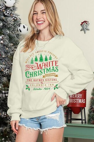 MYHALF بلوزات عيد الميلاد البيضاء للنساء 2025 أشجار عيد الميلاد قميص عيد الميلاد عطلة Crewneck البلوزات الأسرة Pjs خفيفة الوزن in Kuwait