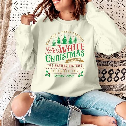 MYHALF بلوزات عيد الميلاد البيضاء للنساء 2025 أشجار عيد الميلاد قميص عيد الميلاد عطلة Crewneck البلوزات الأسرة Pjs خفيفة الوزن in Kuwait