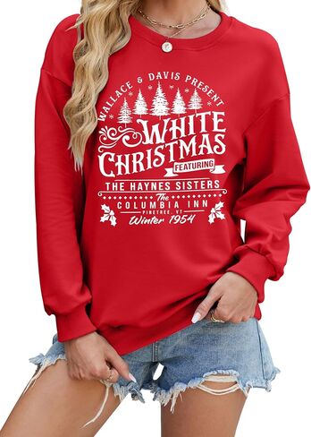 MYHALF بلوزات عيد الميلاد البيضاء للنساء 2025 أشجار عيد الميلاد قميص عيد الميلاد عطلة Crewneck البلوزات الأسرة Pjs خفيفة الوزن in Kuwait