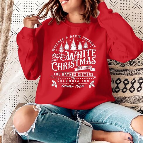 MYHALF بلوزات عيد الميلاد البيضاء للنساء 2025 أشجار عيد الميلاد قميص عيد الميلاد عطلة Crewneck البلوزات الأسرة Pjs خفيفة الوزن in Kuwait