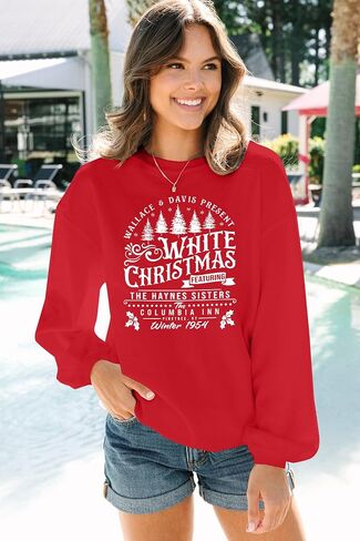 MYHALF بلوزات عيد الميلاد البيضاء للنساء 2025 أشجار عيد الميلاد قميص عيد الميلاد عطلة Crewneck البلوزات الأسرة Pjs خفيفة الوزن in Kuwait