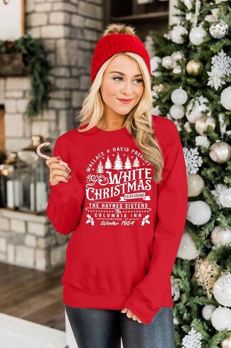 MYHALF بلوزات عيد الميلاد البيضاء للنساء 2025 أشجار عيد الميلاد قميص عيد الميلاد عطلة Crewneck البلوزات الأسرة Pjs خفيفة الوزن in Kuwait