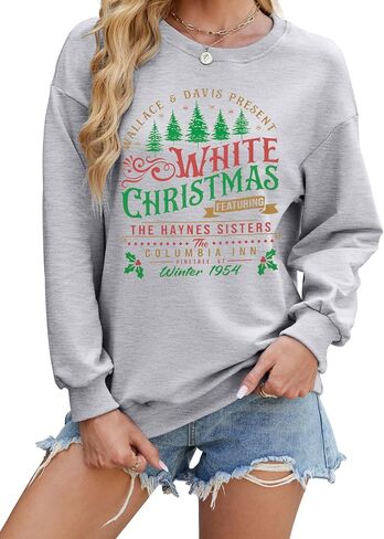 MYHALF بلوزات عيد الميلاد البيضاء للنساء 2025 أشجار عيد الميلاد قميص عيد الميلاد عطلة Crewneck البلوزات الأسرة Pjs خفيفة الوزن in Kuwait