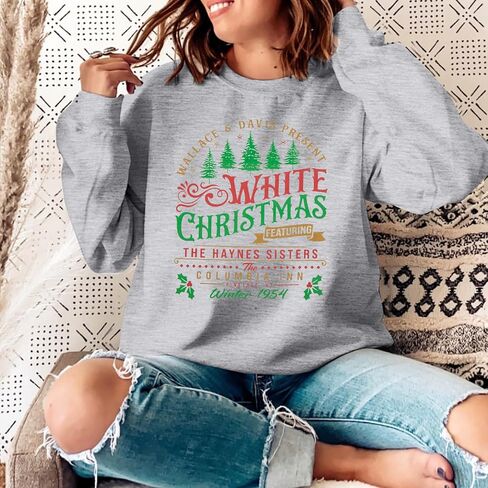 MYHALF بلوزات عيد الميلاد البيضاء للنساء 2025 أشجار عيد الميلاد قميص عيد الميلاد عطلة Crewneck البلوزات الأسرة Pjs خفيفة الوزن in Kuwait