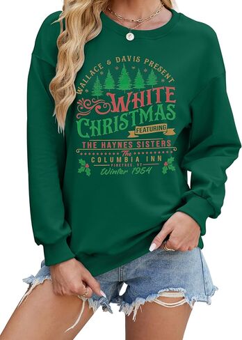 MYHALF بلوزات عيد الميلاد البيضاء للنساء 2025 أشجار عيد الميلاد قميص عيد الميلاد عطلة Crewneck البلوزات الأسرة Pjs خفيفة الوزن in Saudi Arabia