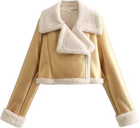 utcoco Womens Leather Jacket Faux Fur Moto Jacket Winter Trench Coat Cropped Shearling Jacket in Saudi Arabia