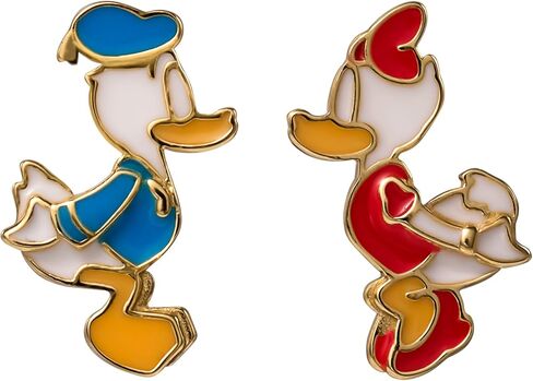 Disney Mismatched Donald Duck And Daisy Duck Earrings Official License, 18k Gold Flash-Plated Sterling Silver Stud Earrings in Saudi Arabia