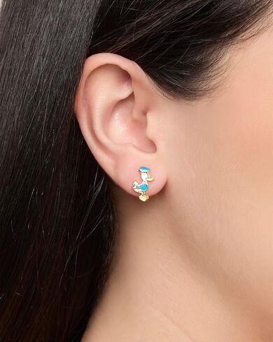 Disney Mismatched Donald Duck And Daisy Duck Earrings Official License, 18k Gold Flash-Plated Sterling Silver Stud Earrings in Saudi Arabia