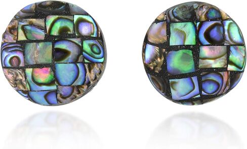AeraVida Classic Button Vibrant Abalone Shell Round Circle Stud Earrings | Abalone Shell Round Stud Earrings | Circle Button Earrings | Green Jewelry for Women in Saudi Arabia