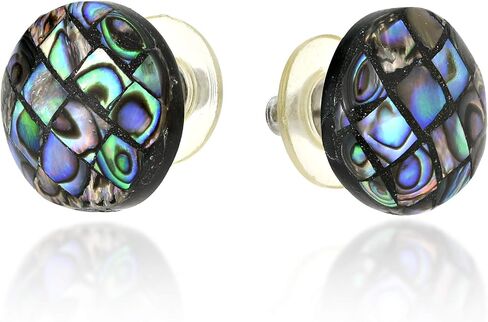 AeraVida Classic Button Vibrant Abalone Shell Round Circle Stud Earrings | Abalone Shell Round Stud Earrings | Circle Button Earrings | Green Jewelry for Women in Saudi Arabia