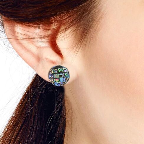 AeraVida Classic Button Vibrant Abalone Shell Round Circle Stud Earrings | Abalone Shell Round Stud Earrings | Circle Button Earrings | Green Jewelry for Women in Saudi Arabia