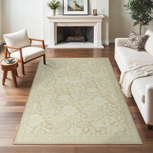 Bavni Vintage Floral Rugs 5x7, Washable Area Rug with Non Slip Backing, Low Pile for Living Room, Bedroom & Home Decor, Lightweight Carpet, Vintage Blue in Saudi Arabia