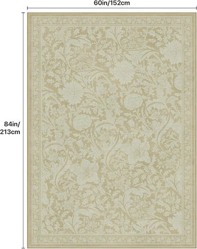 Bavni Vintage Floral Rugs 5x7, Washable Area Rug with Non Slip Backing, Low Pile for Living Room, Bedroom & Home Decor, Lightweight Carpet, Vintage Blue in Saudi Arabia