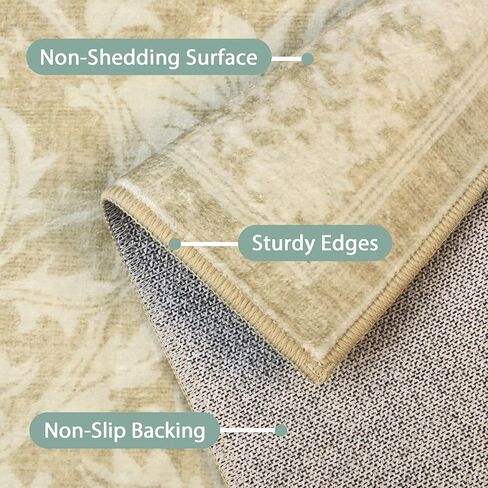 Bavni Vintage Floral Rugs 5x7, Washable Area Rug with Non Slip Backing, Low Pile for Living Room, Bedroom & Home Decor, Lightweight Carpet, Vintage Blue in Saudi Arabia