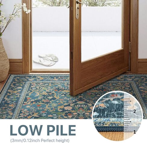 Bavni Vintage Floral Rugs 5x7, Washable Area Rug with Non Slip Backing, Low Pile for Living Room, Bedroom & Home Decor, Lightweight Carpet, Vintage Blue in Saudi Arabia