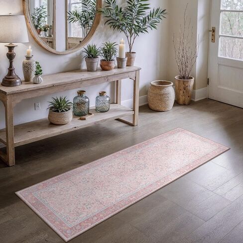 سجاد Bavni Vintage Floral مقاس 5x7، سجادة منطقة قابلة للغسل مع ظهر مانع للانزلاق، كومة منخفضة لغرفة المعيشة وغرفة النوم وديكور المنزل، سجادة خفيفة الوزن، أزرق عتيق in Kuwait