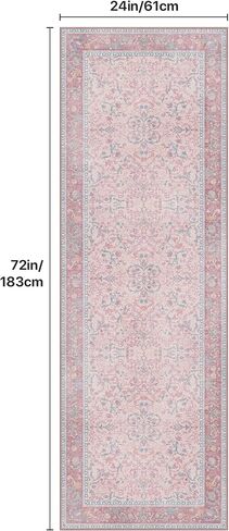 سجاد Bavni Vintage Floral مقاس 5x7، سجادة منطقة قابلة للغسل مع ظهر مانع للانزلاق، كومة منخفضة لغرفة المعيشة وغرفة النوم وديكور المنزل، سجادة خفيفة الوزن، أزرق عتيق in Kuwait
