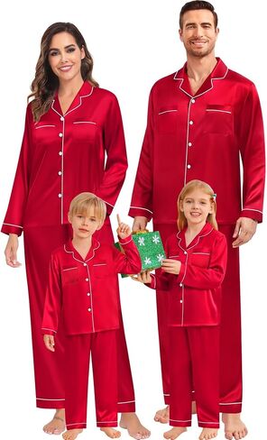 SWOMOG Family Matching Pajamas Set Christmas Pajamas Long Sleeve Button Down Pj Set 2Pcs Festival Party Sleepwear in Saudi Arabia