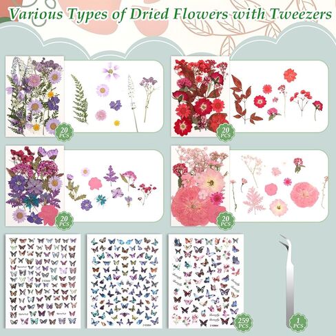 Real Dried Pressed Flowers for Crafts, 100+ PCS Fall Dried Flowers Leaves Nature Flowers Florals Set with Tweezer for Resin Jewelry Making Thanksgiving DIY Candle Scrapbooking Gift (Orange, Yellow) in Kuwait
