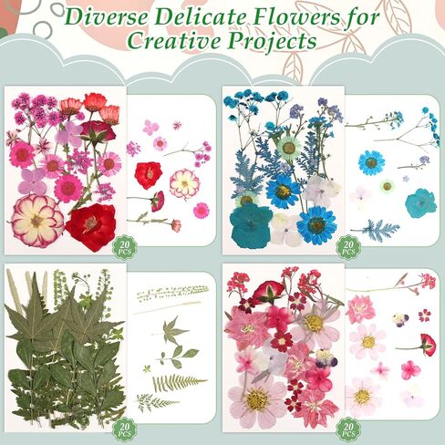 Real Dried Pressed Flowers for Crafts, 100+ PCS Fall Dried Flowers Leaves Nature Flowers Florals Set with Tweezer for Resin Jewelry Making Thanksgiving DIY Candle Scrapbooking Gift (Orange, Yellow) in Kuwait