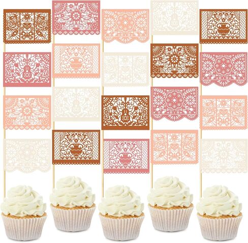 Epakh 60 جهاز كمبيوتر شخصى صغير Papel Picado Dia De Muertos راية كعكة توبر الملونة المكسيكية كعكة توبر يوم الموتى راية كعكة توبر عيد ميلاد سعيد كب كيك العلم لكعكة يوم الموتى الديكور in Saudi Arabia