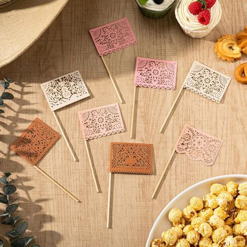 Epakh 60 جهاز كمبيوتر شخصى صغير Papel Picado Dia De Muertos راية كعكة توبر الملونة المكسيكية كعكة توبر يوم الموتى راية كعكة توبر عيد ميلاد سعيد كب كيك العلم لكعكة يوم الموتى الديكور in Saudi Arabia