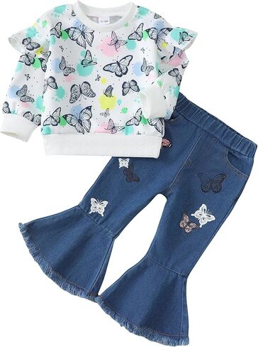 Renotemy Toddler Baby Girls Clothes Infant Girl Outfits Ruffle Sleeve Tops Pants Clothing Sets for Girls in Kuwait