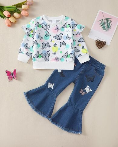 Renotemy Toddler Baby Girls Clothes Infant Girl Outfits Ruffle Sleeve Tops Pants Clothing Sets for Girls in Kuwait