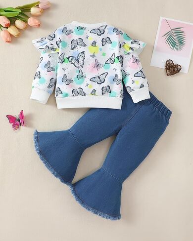 Renotemy Toddler Baby Girls Clothes Infant Girl Outfits Ruffle Sleeve Tops Pants Clothing Sets for Girls in Kuwait