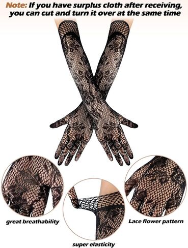 2 Pieces Suspender Pantyhose Long Floral Lace Gloves Stocking Fishnet Thigh Tights Garter Belt Stockings for Women, Black(Medium,Delicate Style) in Saudi Arabia