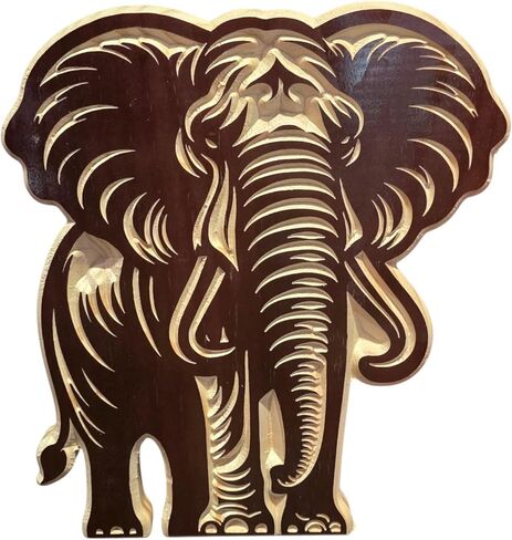 Wooden Elephant Carving Wall Art – Black Cherry Pinewood Elephant Decor Sign for Home & Office | Animal-Themed Wildlife Sculpture | Nature-Inspired Gift | US To Future in Saudi Arabia