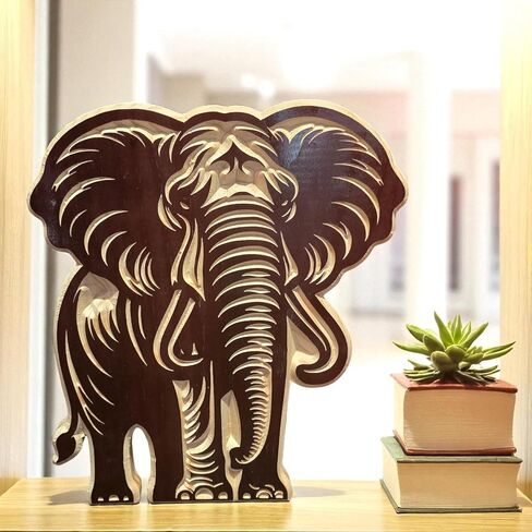 Wooden Elephant Carving Wall Art – Black Cherry Pinewood Elephant Decor Sign for Home & Office | Animal-Themed Wildlife Sculpture | Nature-Inspired Gift | US To Future in Saudi Arabia