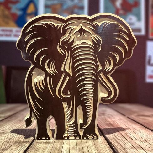 Wooden Elephant Carving Wall Art – Black Cherry Pinewood Elephant Decor Sign for Home & Office | Animal-Themed Wildlife Sculpture | Nature-Inspired Gift | US To Future in Saudi Arabia