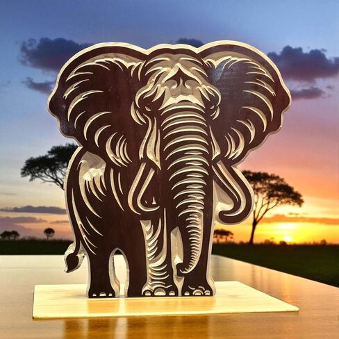 Wooden Elephant Carving Wall Art – Black Cherry Pinewood Elephant Decor Sign for Home & Office | Animal-Themed Wildlife Sculpture | Nature-Inspired Gift | US To Future in Saudi Arabia