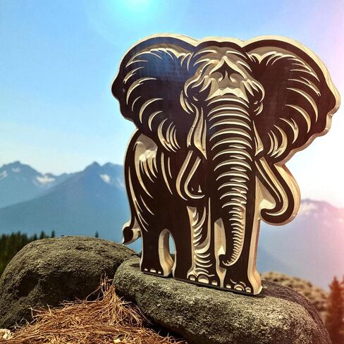 Wooden Elephant Carving Wall Art – Black Cherry Pinewood Elephant Decor Sign for Home & Office | Animal-Themed Wildlife Sculpture | Nature-Inspired Gift | US To Future in Saudi Arabia