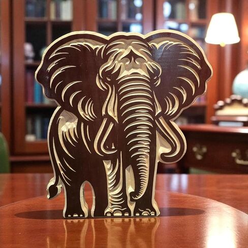 Wooden Elephant Carving Wall Art – Black Cherry Pinewood Elephant Decor Sign for Home & Office | Animal-Themed Wildlife Sculpture | Nature-Inspired Gift | US To Future in Saudi Arabia