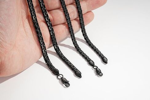 2Pcs Black Chains for Men, Stainless Steel Flat Box Chain Necklace, Layered Necklaces for Men and Women, 3mm/4mm/5mm/6mm Width in Kuwait
