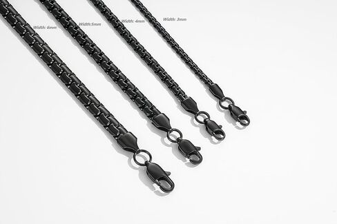 2Pcs Black Chains for Men, Stainless Steel Flat Box Chain Necklace, Layered Necklaces for Men and Women, 3mm/4mm/5mm/6mm Width in Kuwait