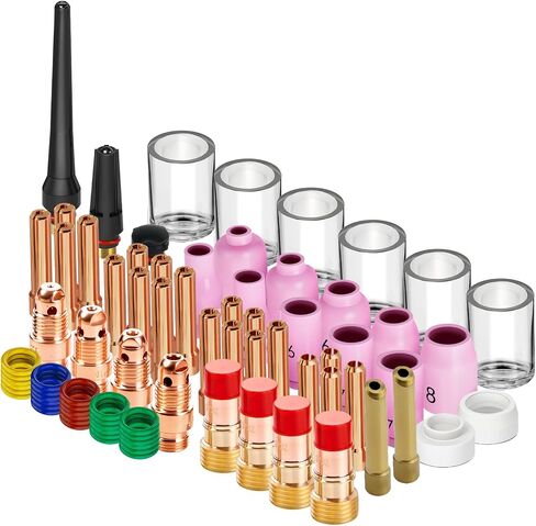 90PCS TIG Welding Torch Accessories Kit Collets Body Glass Cup Alumina Nozzle Stubby Gas Lens #10#12 Glass Cup Kit for TIG WP-17/18/26 in Saudi Arabia