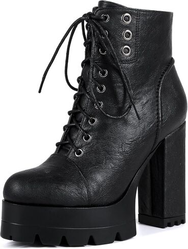 المرأة عالية مكتنزة منصة كعب جولة اصبع القدم الجانب سستة الكاحل أحذية قصيرة الحذاء الحذاء in Kuwait