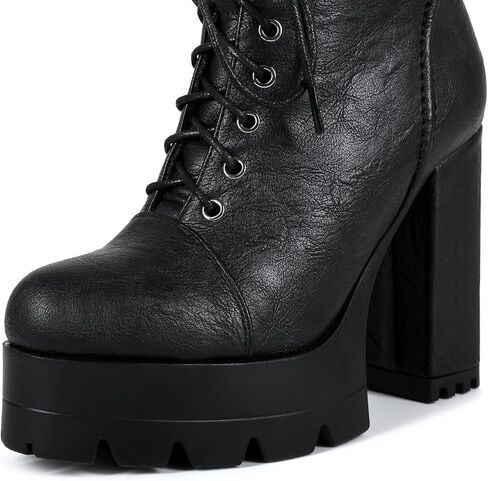 المرأة عالية مكتنزة منصة كعب جولة اصبع القدم الجانب سستة الكاحل أحذية قصيرة الحذاء الحذاء in Kuwait