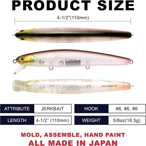 LUCKY CRAFT FlashMinnow 110SP، صيد السمك Jerkbait جنبًا إلى جنب، طُعم العمل، سمك الهلبوت سترايبر كاليكو باس الأبيض القاروص المثالي المتذبذب لصيد الأمواج (639 Pinky Punch) in Kuwait