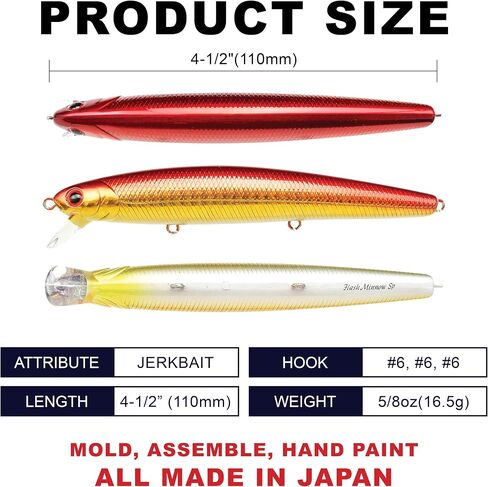 LUCKY CRAFT FlashMinnow 110SP، صيد السمك Jerkbait جنبًا إلى جنب، طُعم العمل، سمك الهلبوت سترايبر كاليكو باس الأبيض القاروص المثالي المتذبذب لصيد الأمواج (639 Pinky Punch) in Kuwait