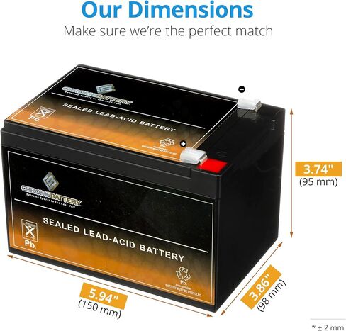 بطارية بديلة 12 فولت 14 أمبير SLA T2 .250 لمحطات LC-RA1214PC1، LC-RA1215P1، LC-CA1215P1، SLA1102، RT12150 - بطارية كروم in Saudi Arabia