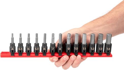 TEKTON 3/8 بوصة مجموعة مقابس لقم تأثير سداسية للمحرك مع سكة، 13 قطعة (4-14 مم) | SIB91102 in Kuwait