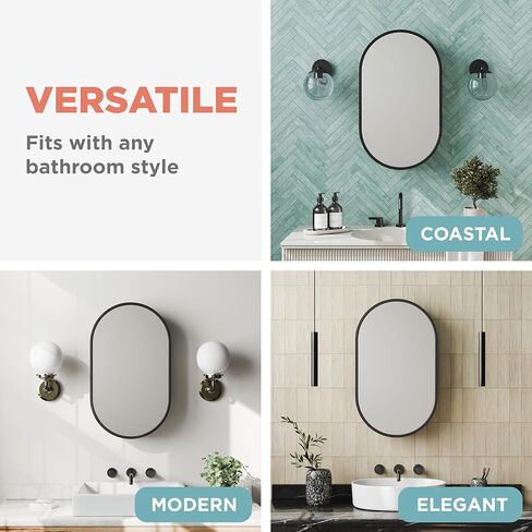 Zenna Home Designer Series Medicine Cabinet with 2 Shelves, 23.6" x 23.6" Round Bathroom Mirror Cabinet with Steel Body and Rustproof Aluminum Frame, Surface Mount Installation, Matte Black in Kuwait