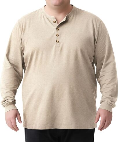 قمصان Derminpro للرجال كبيرة وطويلة من القطن خفيفة الوزن وأكمام طويلة من Henley تي شيرت ناعم كاجوال بأزرار in Kuwait