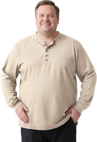 قمصان Derminpro للرجال كبيرة وطويلة من القطن خفيفة الوزن وأكمام طويلة من Henley تي شيرت ناعم كاجوال بأزرار in Kuwait